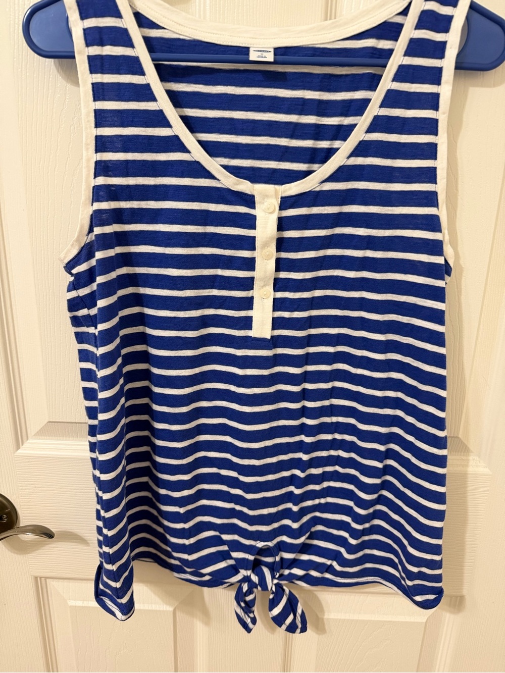 Old Navy Blue and White Striped Tie-Front Tank